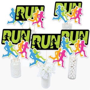 Set The Pace - Running - Centerpiece Sticks - Track, Cross Country or Marathon Table Toppers - Running Theme Party Supplies - Set of 15