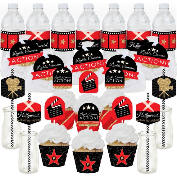 Red Carpet Hollywood Movie Night Party Favors and Cupcake Kit