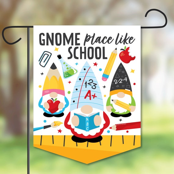 School Gnomes - Outdoor Lawn and Yard Home Decorations - Teacher and Classroom Garden Flag - 12 x 15.25 inches Il_570xn