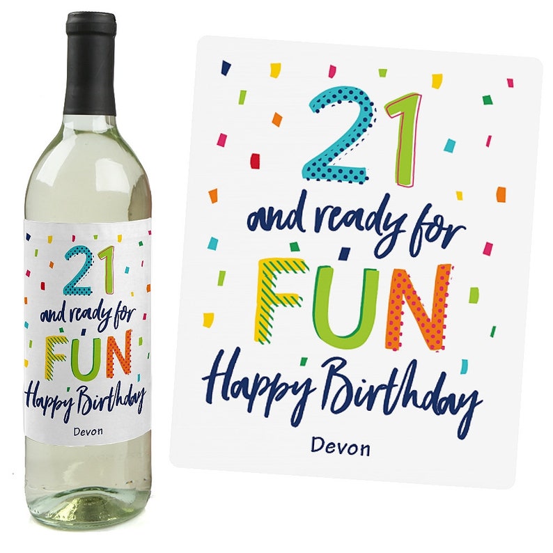 21st Birthday Set of 4 Sticker Labels Wine Gifts Cheerful Happy Birthday Colorful Birthday Party Decorations for Women and Men