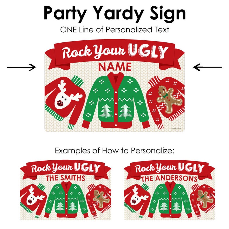 Personalized Rock Your Ugly Party Yardy Sign Holiday and Christmas Party Yard Sign Lawn Decorations Ugly Sweater