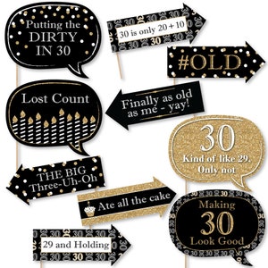 Funny Adult 30th Birthday Photo Booth Props Gold Photobooth Prop Kit Thirtieth Birthday Party Prop Kit 10 Photo Props image 1