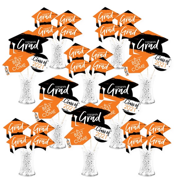 Orange Grad - Best is Yet to Come - 2021 Orange Graduation Party Centerpiece Sticks - Showstopper Table Toppers - 35 Pieces Il_570xn