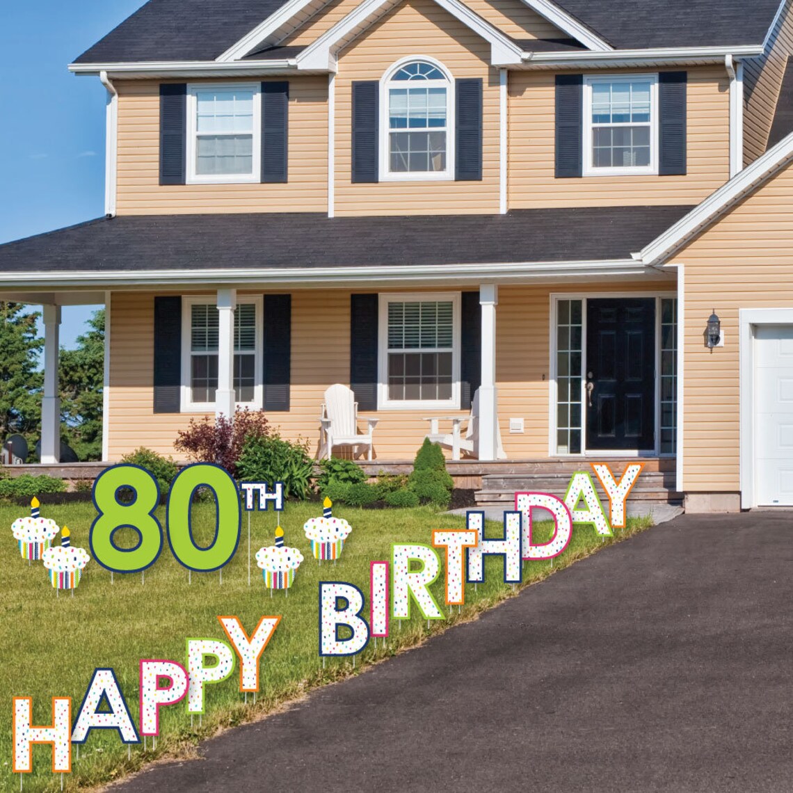 80th Birthday Cheerful Happy Birthday Yard Sign Outdoor Etsy Canada