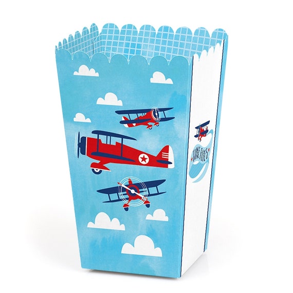Taking Flight - Airplane - Vintage Plane Baby Shower or Birthday Party Favor Popcorn Treat Boxes - Set of 12 Il_570xn