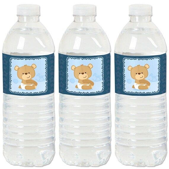 Boy Teddy Bear - Water Bottle Sticker Labels - Waterproof Self Stick Labels - Baby Shower & Birthday Party Favors - 20 Ct. Il_570xn