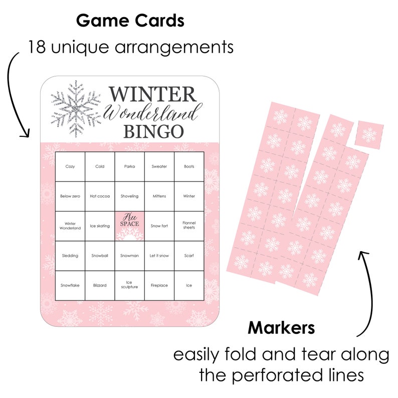 Pink Winter Wonderland - Bingo Cards and Markers - Holiday Snowflake ...