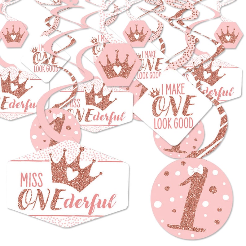 Party Decoration Swirls Girl First Birthday Party Hanging Decor 1st Birthday Little Miss Onederful Set of 40