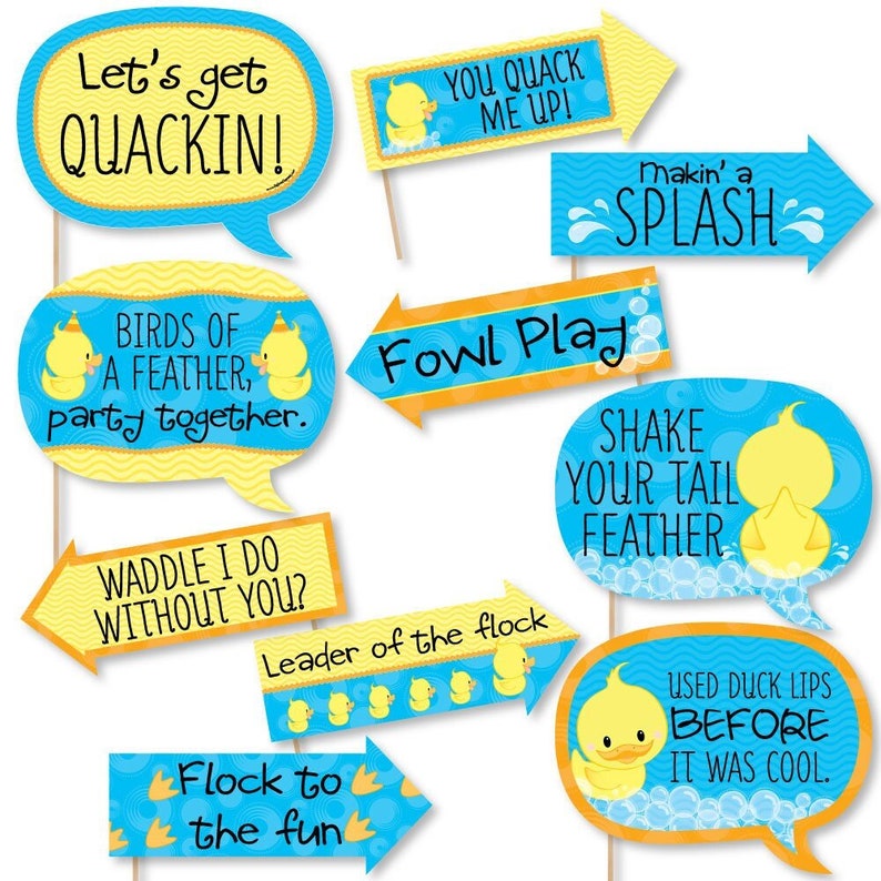 Funny Ducky Duck Baby Shower Photo Booth Props Rubber Ducky Birthday Party Photo Booth Prop Kit 10 Piece