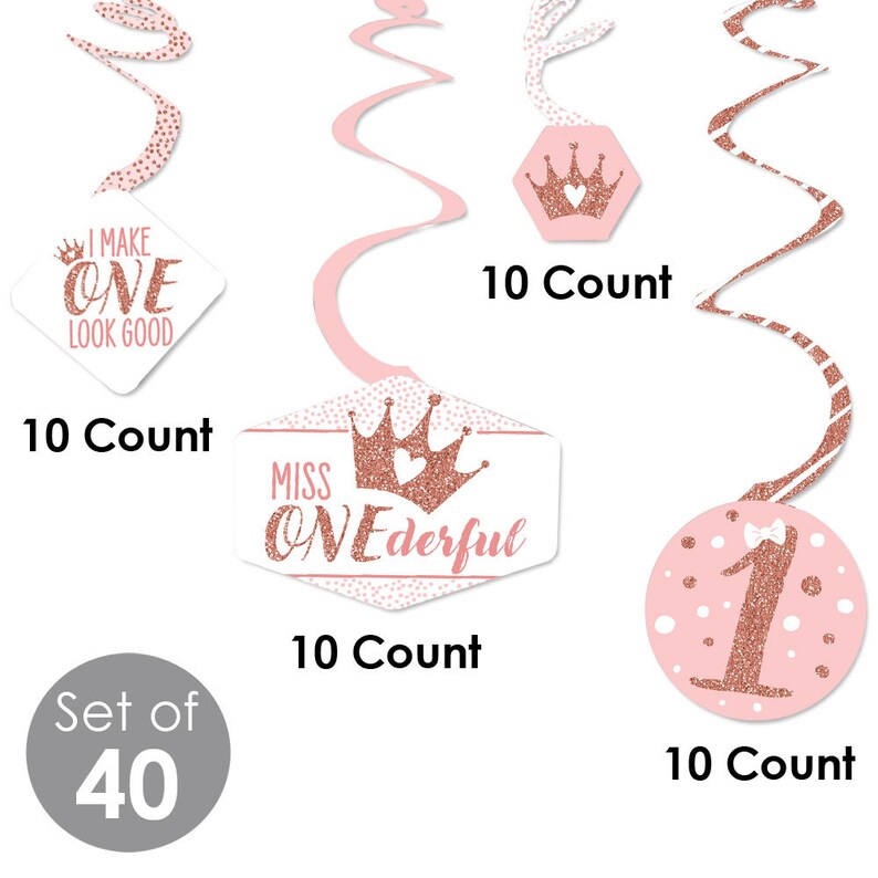 Party Decoration Swirls Girl First Birthday Party Hanging Decor 1st Birthday Little Miss Onederful Set of 40