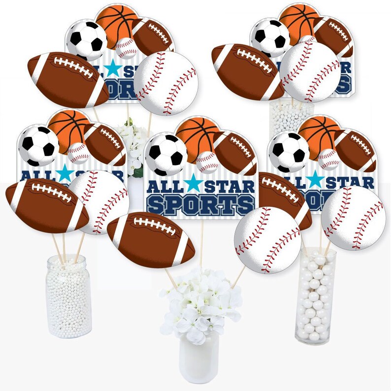Centerpiece Sticks Sports Theme Birthday Party Supplies Win Set of 15 Fight Sports Baby Shower Table Toppers Sports Go
