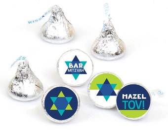 Blue Bar Mitzvah - Boy Party Round Candy Sticker Favors - Labels Fit Chocolate Candy (1 sheet of 108)