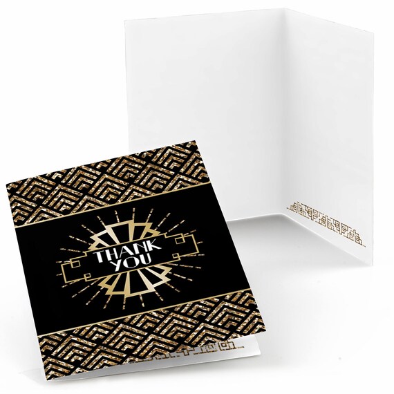 Roaring 20's Thank You Cards - 1920s Art Deco Jazz Party Supplies - Party Thank You Cards - Great Gatsby - Set of 8 Cards Il_570xn