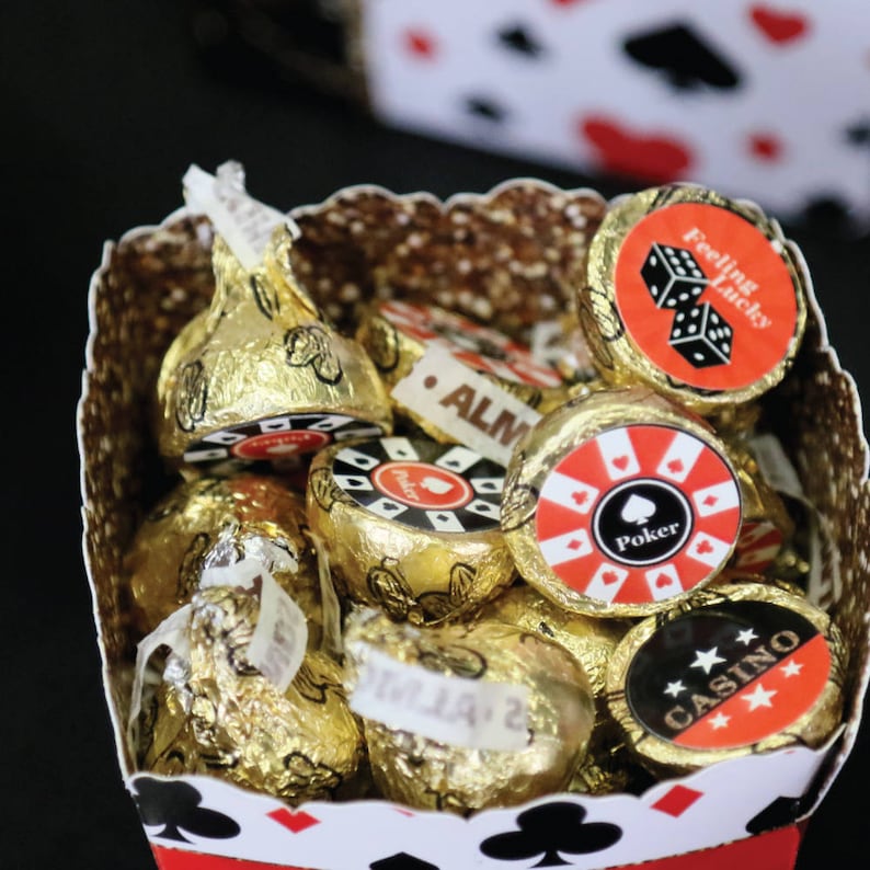 Las Vegas Candy Labels Round Candy Casino Party Favors 108 per Sheet Prom and Holiday Casino Party Hershey Kiss\u00ae Stickers