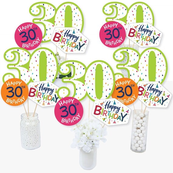 30th Birthday - Cheerful Happy Birthday - Centerpiece Sticks - Colorful ...