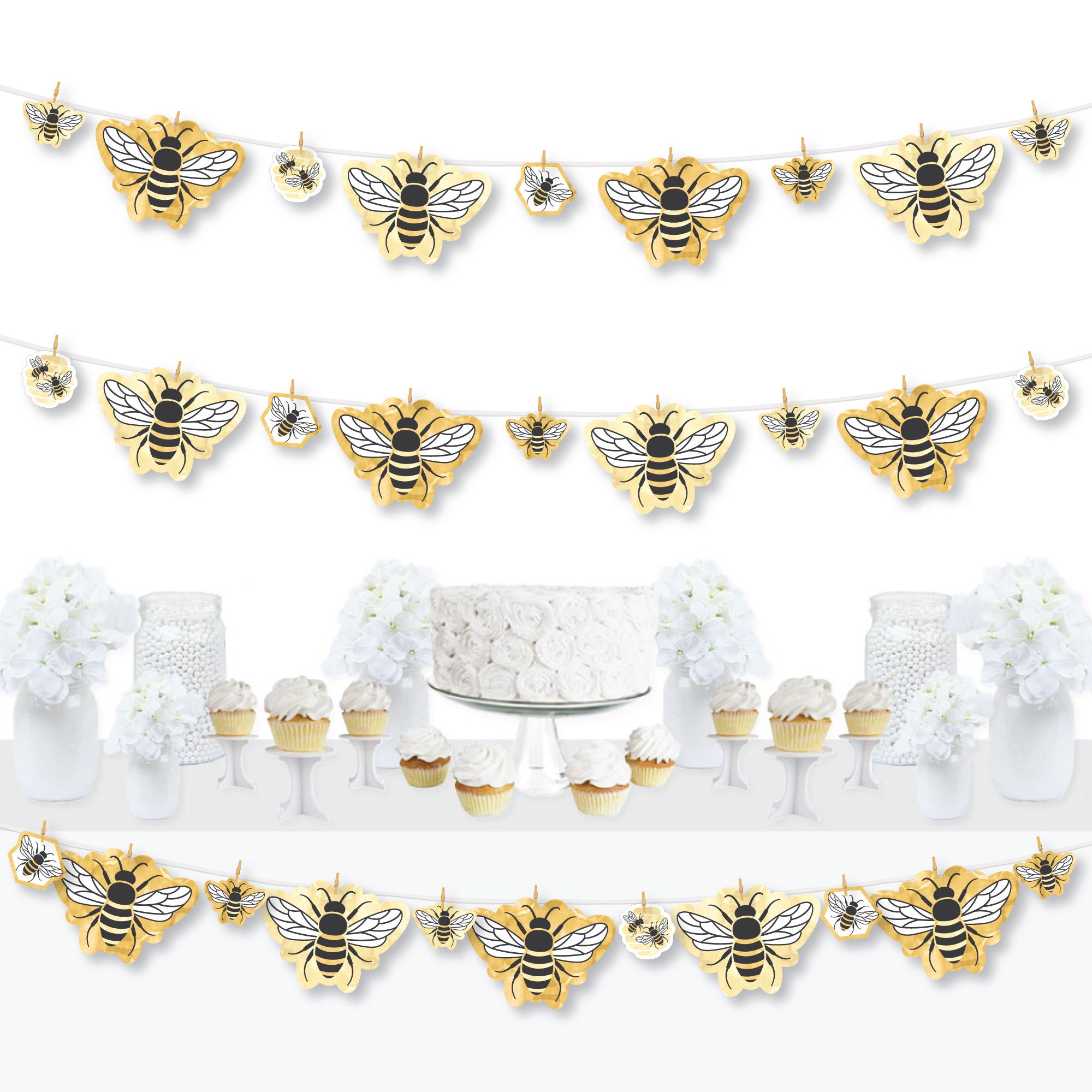 Bumble Bee Baby Shower Hanging Decorations (Yellow, Gold, 90