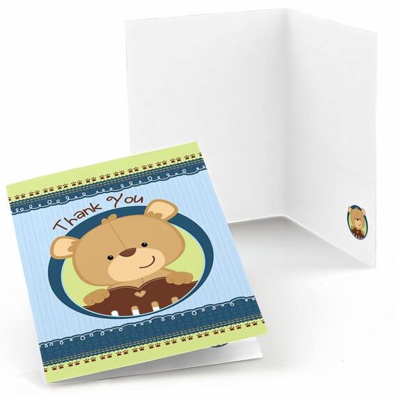 Boy Teddy Bear Thank You Cards - Baby Shower Thank You Cards - Birthday Party Thank You's - Blue Teddy Bear - Set of 8 Folding Note Cards Il_570xn