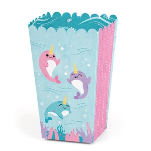 Narwhal Girl Under The Sea Baby Shower or Birthday Party Favor Popcorn Treat Boxes Set of 12 image 1