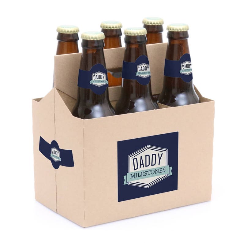 Daddy's First Milestone Beer Labels New Dad Gift 6 Beer Bottle Labels & 1 Carrier Funny Baby Shower or Father's Day Gift Idea image 2