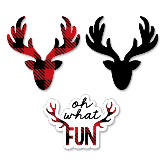 Small Prancing Plaid DIY Shaped Paper Cut Outs - Buffalo Plaid Holiday Party Decoration Kit - Lumberjack Party - Red Plaid - Rustic - 24 pc. Il_570xn