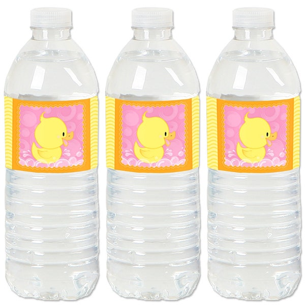 Pink Ducky Duck - Water Bottle Sticker Labels - Waterproof Self Stick Labels - Baby Shower & Birthday Party Favors - 20 Ct.