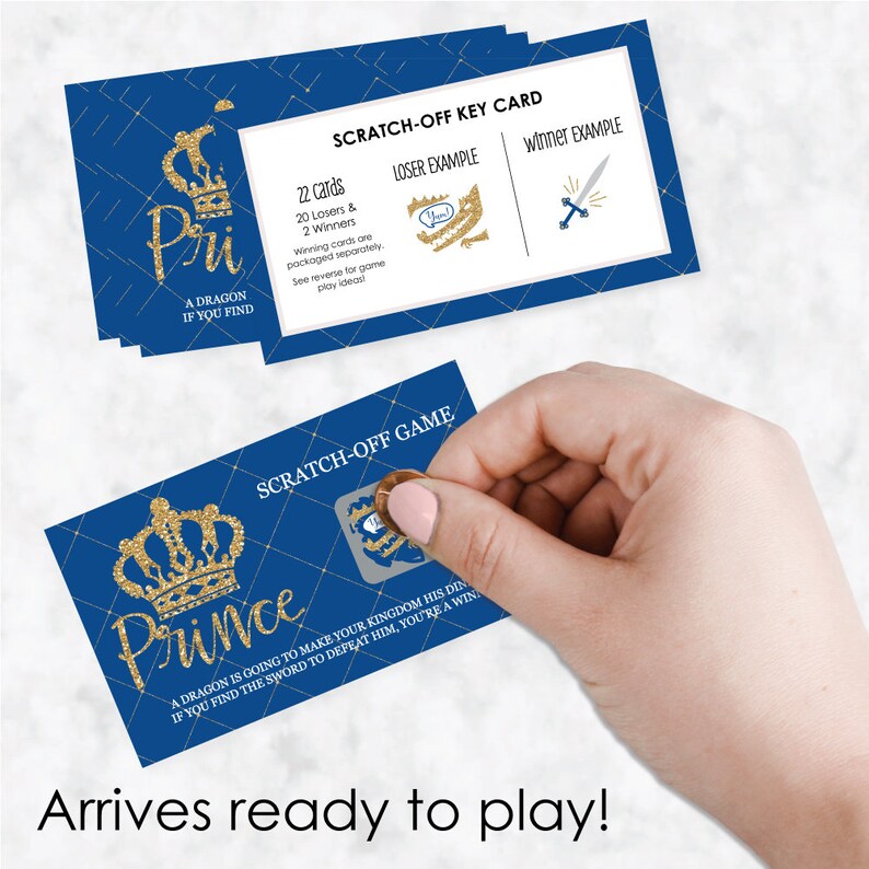 Royal Prince Charming Baby Shower or Birthday Party Game Scratch Off Cards 22 Count image 2