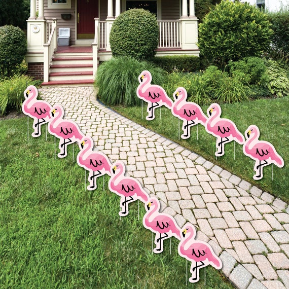 Pink Flamingo - Lawn Decorations - Outdoor Yard Party Decorations - Flamingo - Shaped Lawn Ornaments - 10 Piece Set Il_570xn