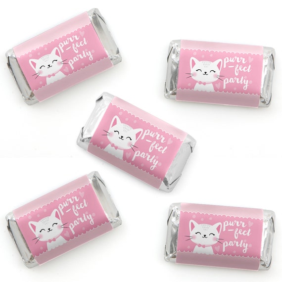 Purr-fect Kitty Cat - Mini Candy Bar Wrappers - Kitten Meow Party & Birthday or Baby Shower Hershey® Miniature Candy Labels - 40 Ct Il_570xn