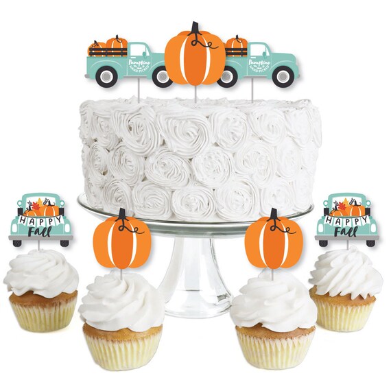 Happy Fall Truck - Dessert Cupcake Toppers - Harvest Pumpkin Party Clear Treat Picks - Set of 24 Il_570xn