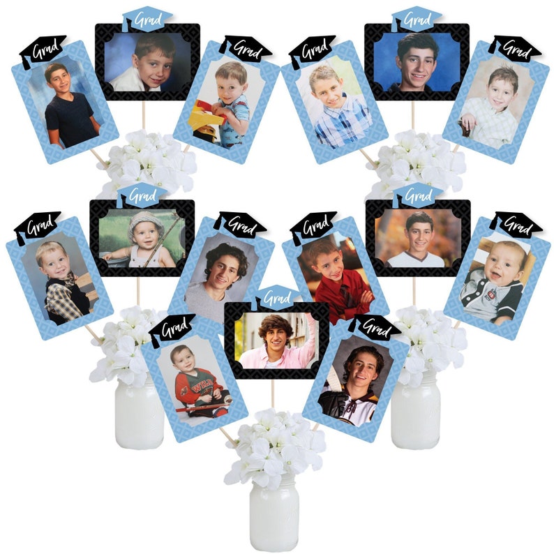 Light Blue Grad Photo Table Toppers Best is Yet to Come Graduation Party Picture Centerpiece Sticks 15 Pieces image 1