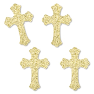 Gold Glitter Cross - No-Mess Real Gold Glitter Cut-Outs - Baptism, Confirmation, First Communion or Baby Shower Confetti - Set of 24