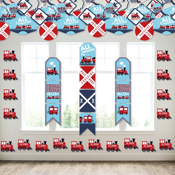 Railroad Party Crossing - Wall and Door Hanging Decor - Steam Train Birthday Party or Baby Shower Room Decoration Kit Il_570xn
