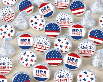 Stars & Stripes - Patriotic Party Small Round Candy Stickers - Party Favor Labels - 324 Count
