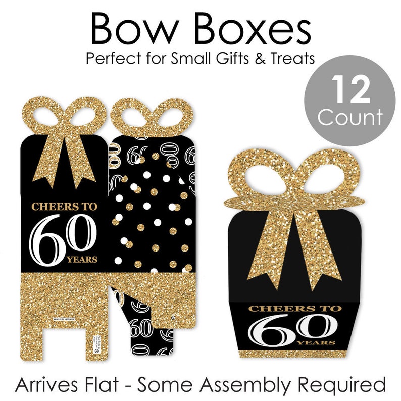 Adult 60th Birthday Gold Square Favor Gift Boxes Birthday Party Bow Boxes Set of 12 image 5