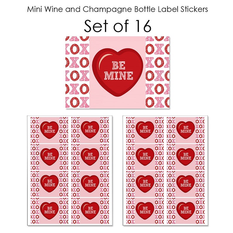 Conversation Hearts Mini Wine and Champagne Bottle Label Stickers Valentine's Day Party Favor Gift for Women and Men 16 Ct image 5