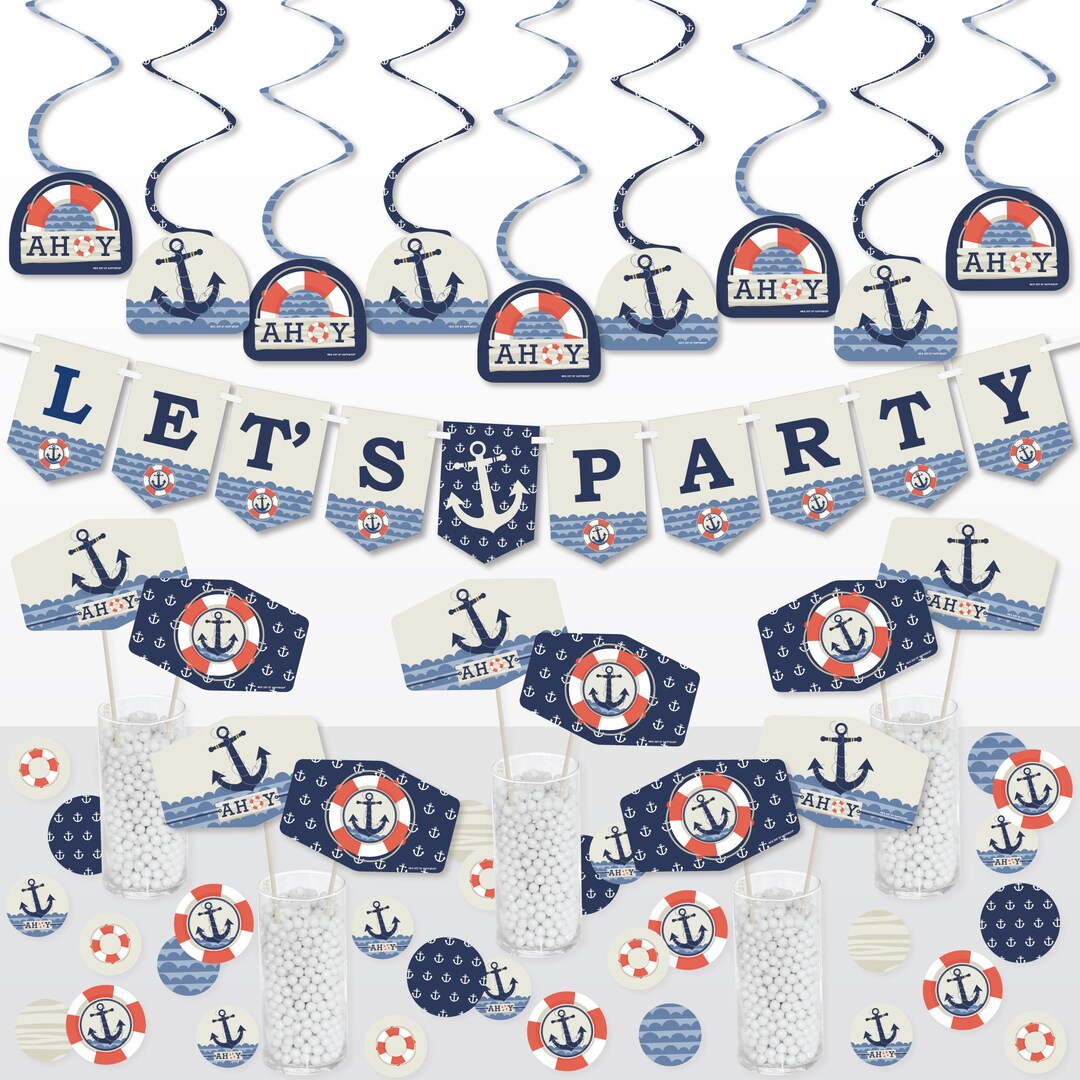Ahoy Nautical Baby Shower or Birthday Party Supplies Decoration Kit Decor  Galore Party Pack 51 Pieces 