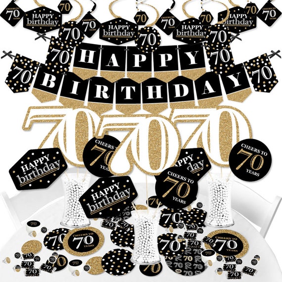 Adult 70th Birthday - Gold - Birthday Party Supplies - Banner Decoration Kit - Fundle Bundle Il_570xn