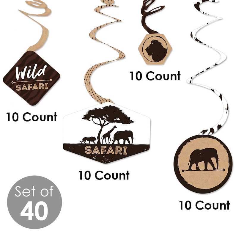 Party Decoration Swirls Wild Safari Set of 40 African Jungle Adventure Birthday Party or Baby Shower Hanging Decor