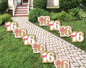 Sweet 16 - Sweet Sixteen Lawn Decorations - Outdoor Birthday Party Yard Decorations - 10 Piece