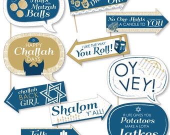 Funny Hanukkah Photo Booth Props - Chanukah Party Photo Booth Prop Kit - Feast of Dedication - Happy Hanukkah - 10 Photo Props