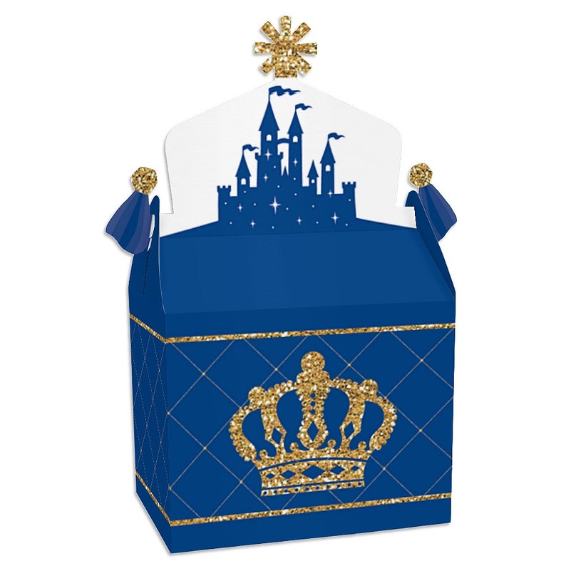 Royal Prince Charming Set of 12 Baby Shower or Birthday Party Goodie Gable Boxes Treat Box Party Favors