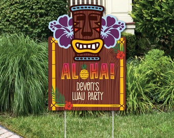 Tiki Luau Welcome Sign - Tropical Hawaiian Summer Party Outdoor Lawn Decorations - Aloha Beach Party Decorations - Tiki Party