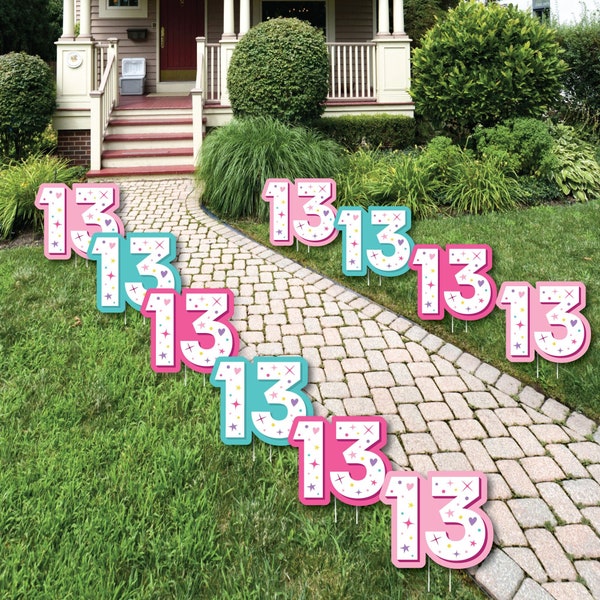 Girl 13th Birthday - 13 Lawn Decorations - Outdoor Official Teenager Birthday Party Yard Decorations - 10 Piece