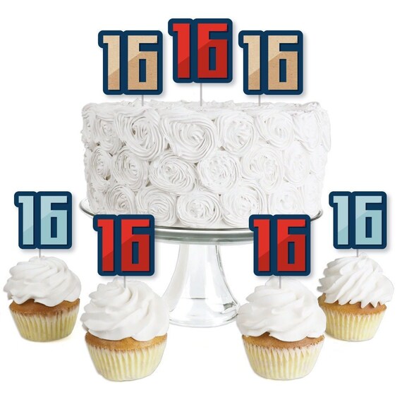 Boy 16th Birthday - Dessert Cupcake Toppers - Sweet Sixteen Birthday Party Clear Treat Picks - Set of 24 Il_570xn