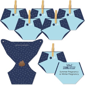 Baby Boy - Blue Baby Shower Conversation Starter - 2-in-1 Dirty Diaper Game - Set of 24