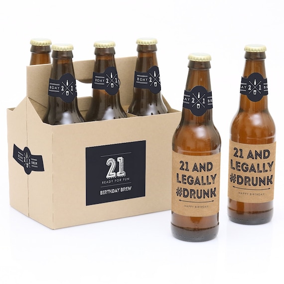Finally 21 - Decorations for Women and Men - 6 Beer Bottle Labels and 1 Carrier - Birthday Gift Il_570xn