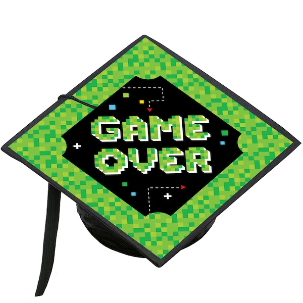 Game Over - Video Game Graduation Cap Decorations Kit - Grad Cap Cover