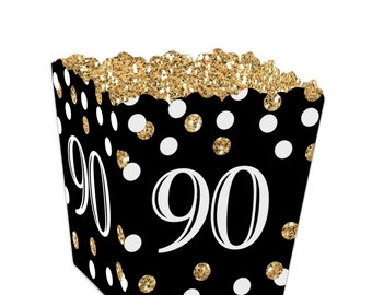 Adult 90th Birthday - Gold - Party Mini Favor Boxes - Birthday Party Treat Candy Boxes - Set of 12