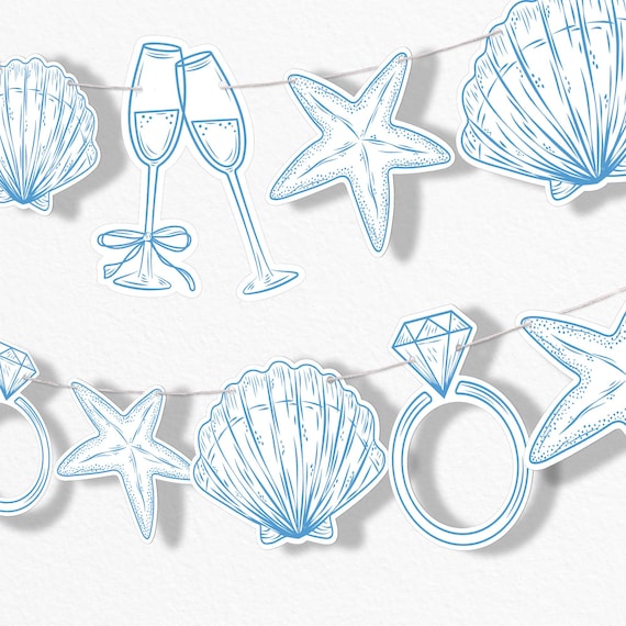Last Toast on the Coast Banner, Beach Bridal or Bachelorette Party Decor, 30 Feet of Cord, 15 Double-Sided Bridal Shaped Pieces