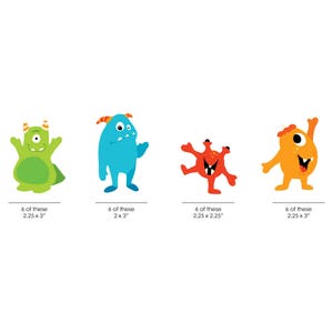 Monster Bash DIY Shaped Paper Cut Outs Little Monster Baby Shower or Birthday Small Die Cut Decoration Kit Silly Monster Shapes 24 pc image 2